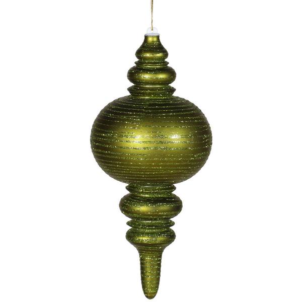 13" Dark Olive Matte Glitter Finial Ornament