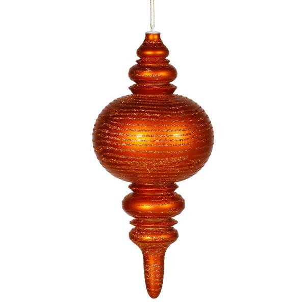 13" Burnished Orange Matte Glitter Finial Ornament