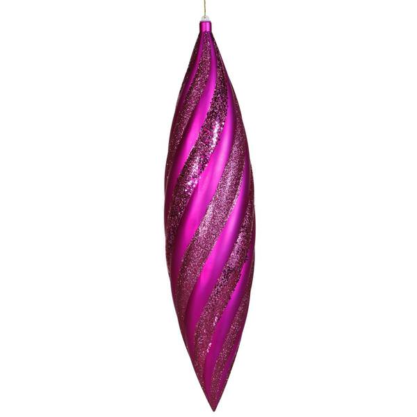 25" Cerise Matte Glitter Swirl Drop Ornament