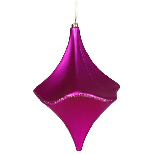 8" Cerise Matte Glitter Cut Drop Ornament