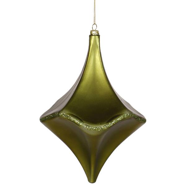8" Dark Olive Matte Glitter Cut Drop Ornament