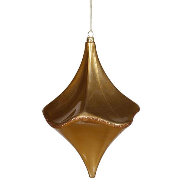 8" Antique Gold Matte Glitter Cut Drop Ornament