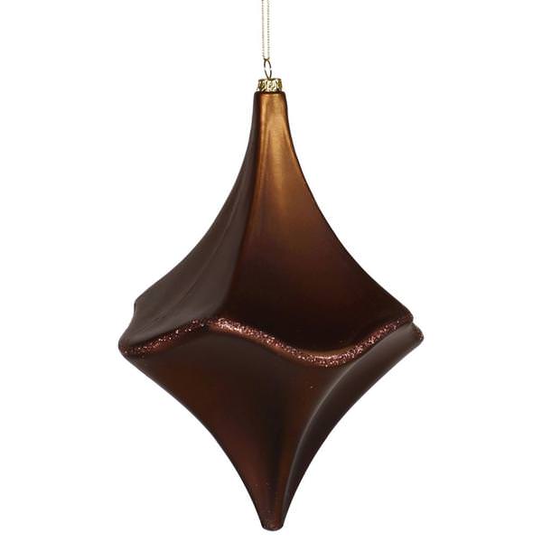 8" Chocolate Matte Glitter Cut Drop Ornament