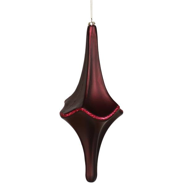 12" Burgundy Matte Glitter Cut Drop Ornament