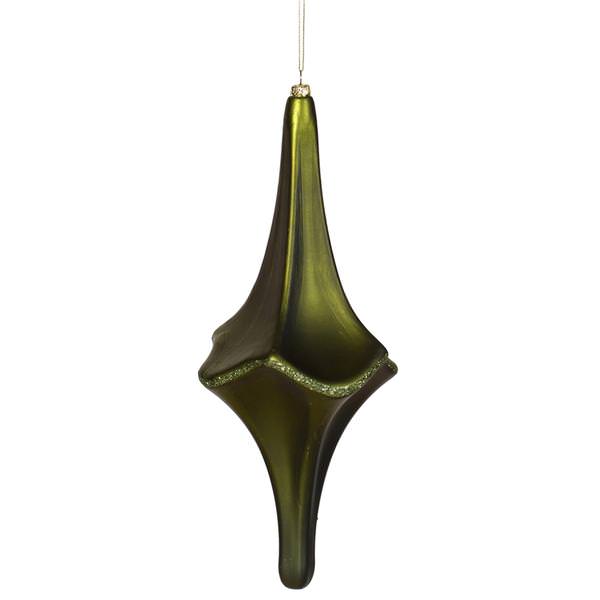 12" Dark Olive Matte Glitter Cut Drop Ornament