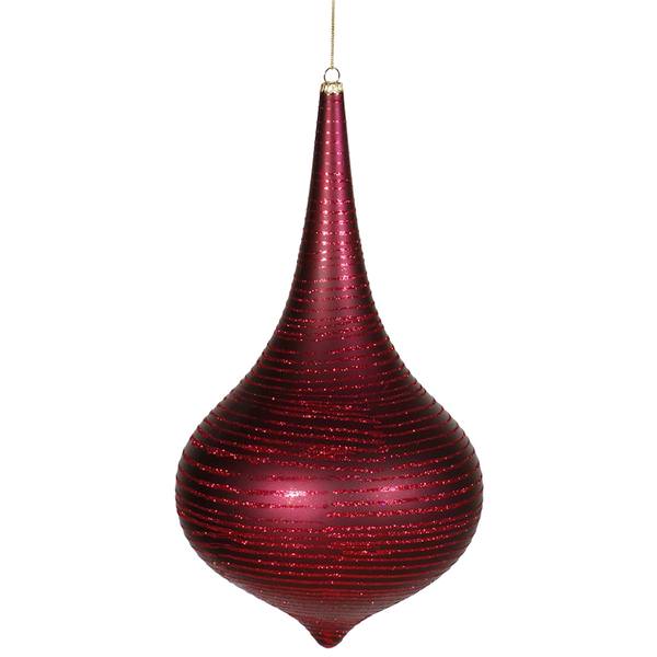 12" Burgundy Matte Glitter Onion Drop Ornament