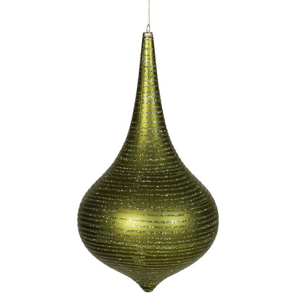 12" Dark Olive Matte Glitter Onion Drop Ornament
