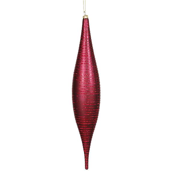 13" Burgundy Matte Glitter Skinny Drop Ornament