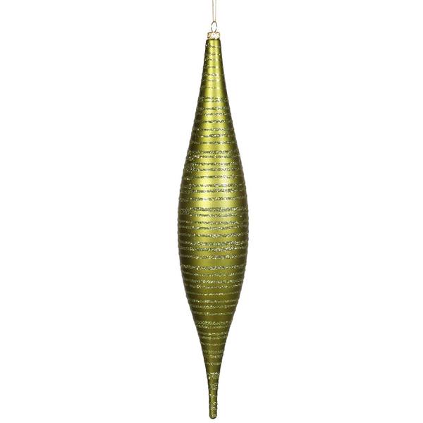 13" Dark Olive Matte Glitter Skinny Drop Ornament