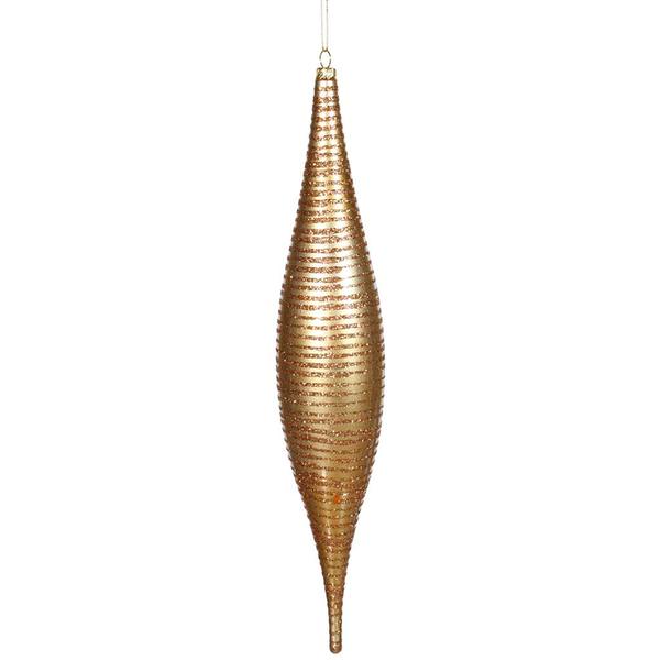 13" Antique Gold Matte Glitter Skinny Drop Ornament