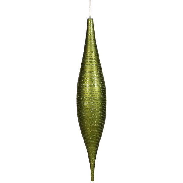 22" Dark Olive Matte Glitter Skinny Drop Ornament