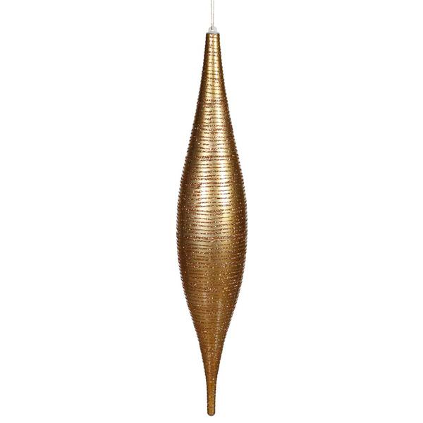 22" Antique Gold Matte Glitter Skinny Drop Ornament