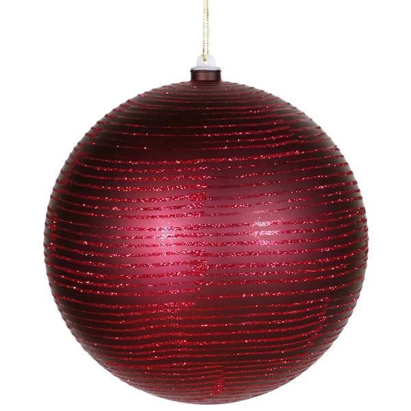 8" Burgundy Matte Glitter Ball Ornament