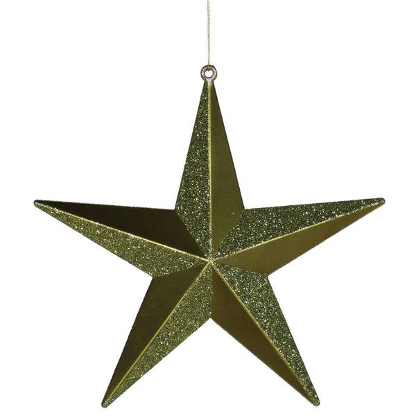 8" Dark Olive Glitter Star Ornament
