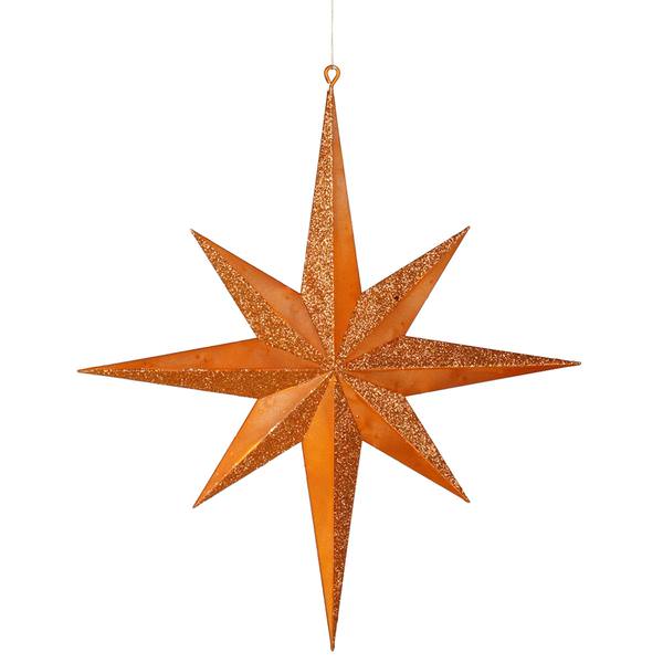 16" Burnished Orange Matte Glitter 8 Point Star Ornament