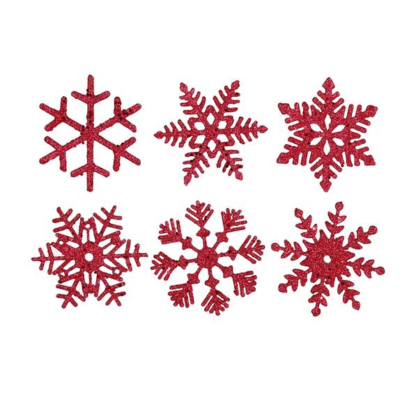 5" Burgundy Glitter Assorted Snowflake Ornament (6 pack)