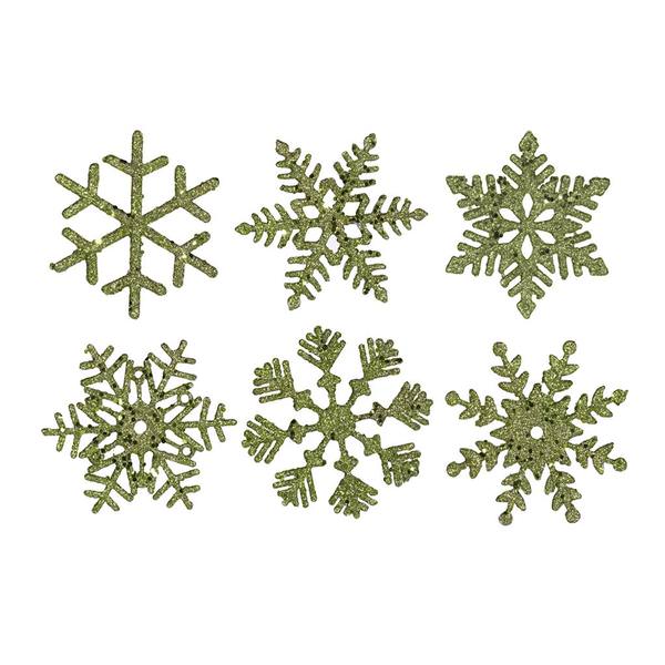 5" Dark Olive Glitter Snowflake Assorted Ornament (6 pack)