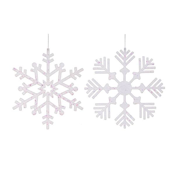 12" White Glitter Snowflake Assorted Ornament (2 pack)