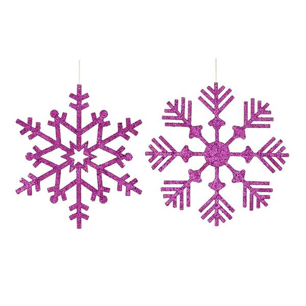 12" Purple Glitter Snowflake Assorted Ornament (2 pack)