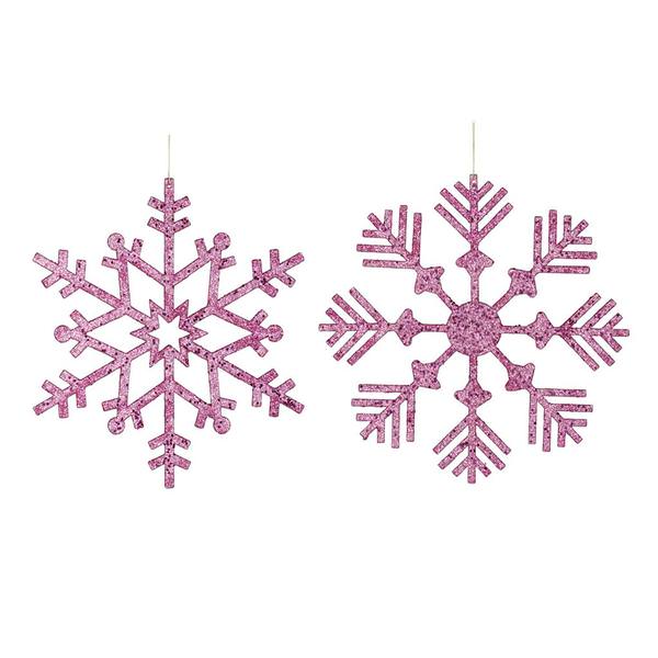 12" Cerise Glitter Snowflake Assorted Ornament (2 pack)