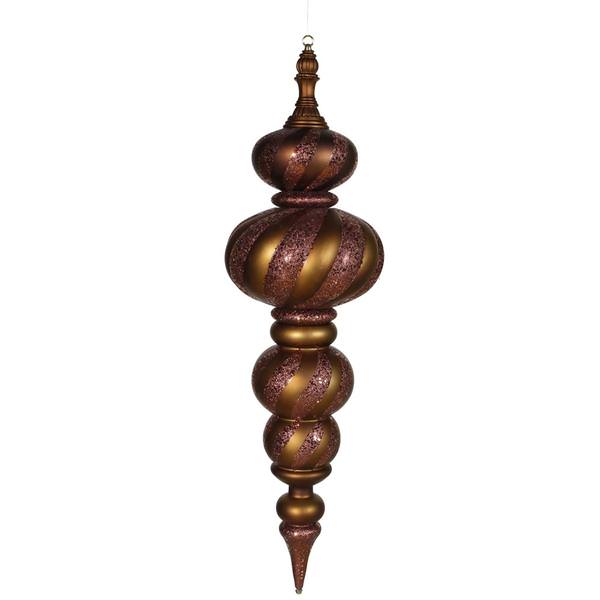 43" Chocolate Matte Glitter Swirl Finial Ornament