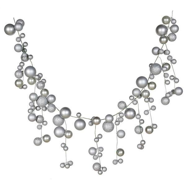 5' Silver Ball Garland Shiny-Matte-Glitter Ornament