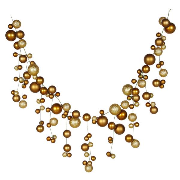 5' Antique Gold Ball Garland Shiny-Matte-Glitter Ornament