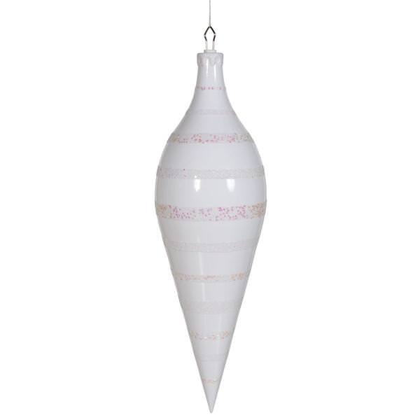 24" White Glaze Glitter Sequin Finial Ornament