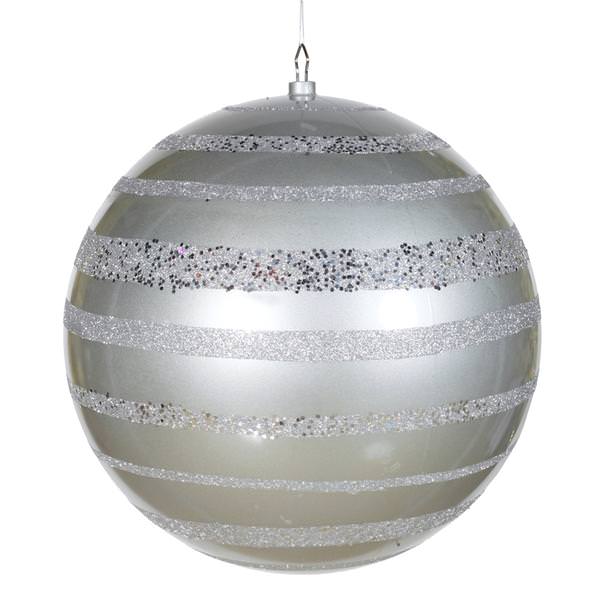16" Silver Shiny Glitter Ball Ornament