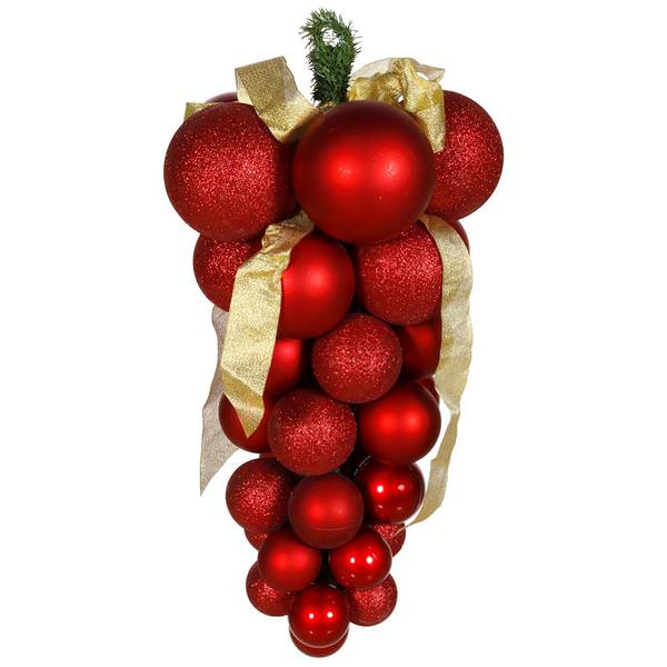 24" Red Glaze Glitter Matte Grape Cluster Ornament