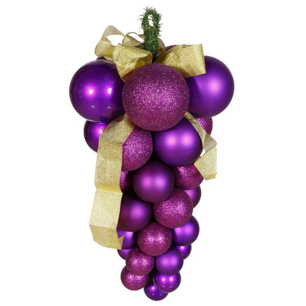 24" Purple Glaze Glitter Matte Grape Cluster Ornament