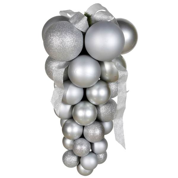 24" Silver Glaze Glitter Matte Grape Cluster Ornament