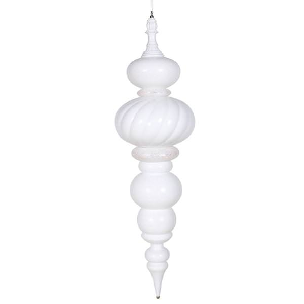 43" White Glaze Glitter Brushed Finial Ornament