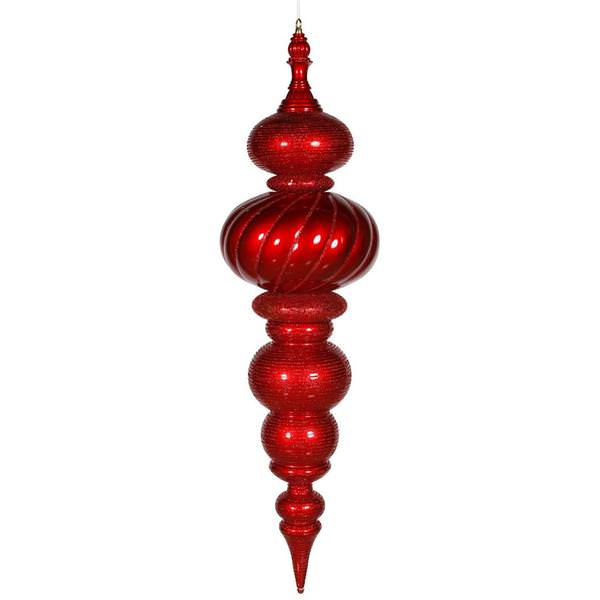 43" Red Glaze Glitter Brushed Finial Ornament