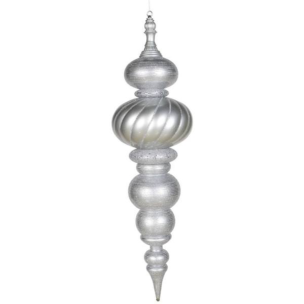 43" Silver Matte Glitter Brushed Finial Ornament