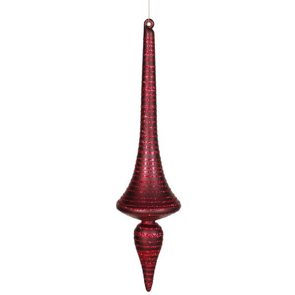 12" Burgundy Matte Glitter Finial Drop Ornament