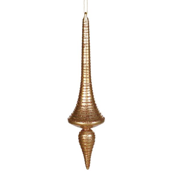 12" Antique Gold Matte Glitter Finial Drop Ornament