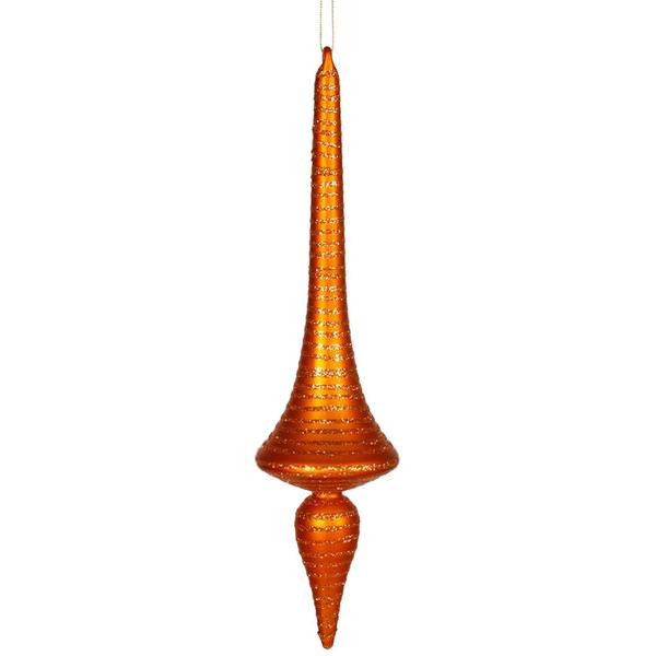 12" Burnished Orange Matte Glitter Finial Drop Ornament