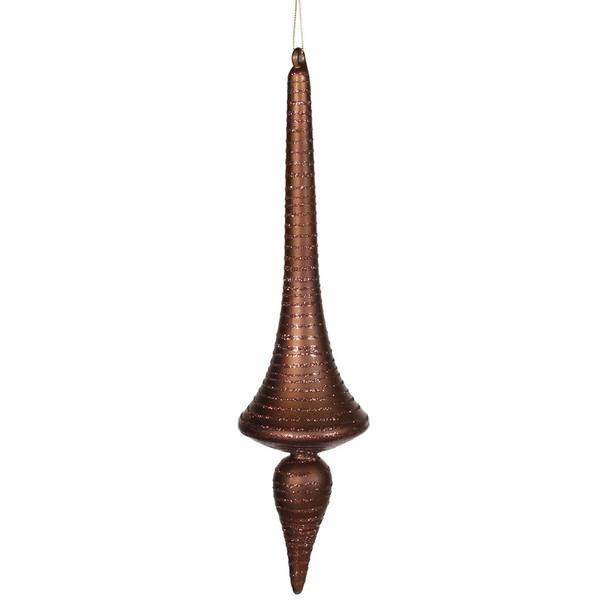 12" Chocolate Matte Glitter Finial Drop Ornament