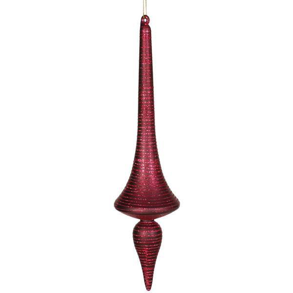 18" Burgundy Matte Glitter Finial Drop Ornament