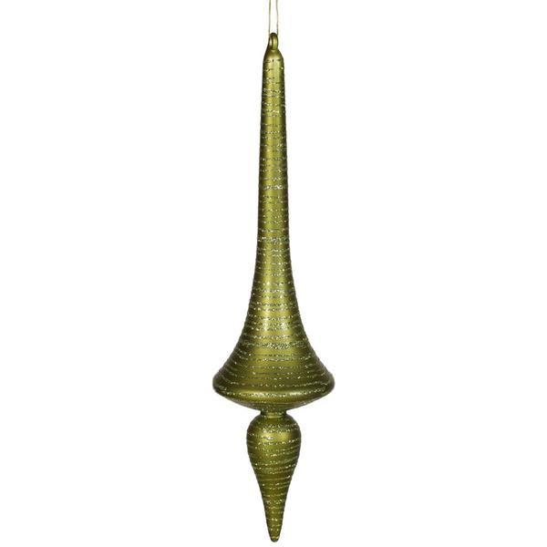 18" Dark Olive Matte Glitter Finial Drop Ornament