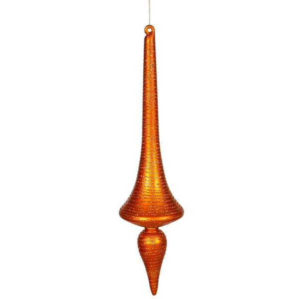 18" Burnished Orange Matte Glitter Finial Drop Ornament
