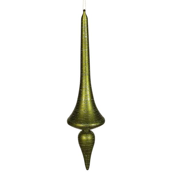 24" Dark Olive Matte Glitter Finial Drop Ornament