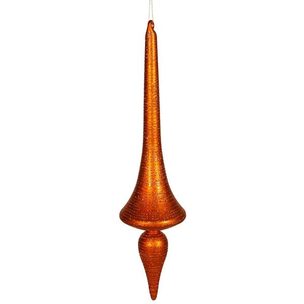 24" Burnished Orange Matte Glitter Finial Drop Ornament