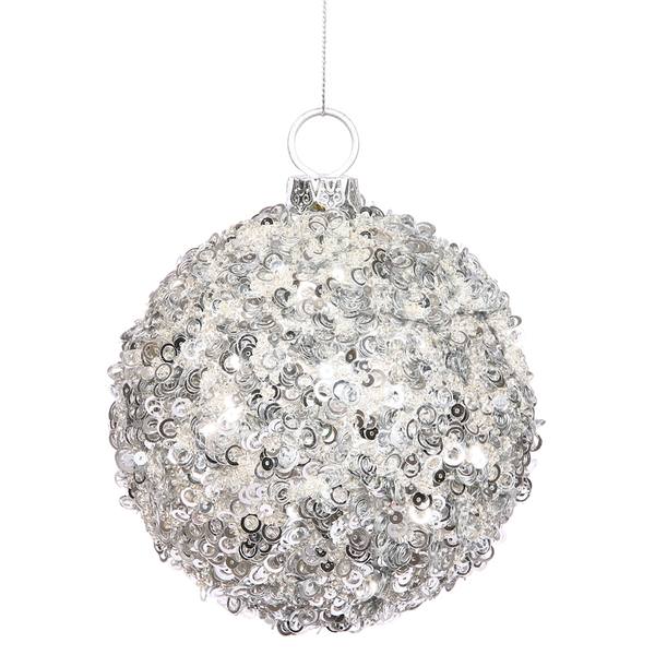 4" Silver Sequin Ball Ornament