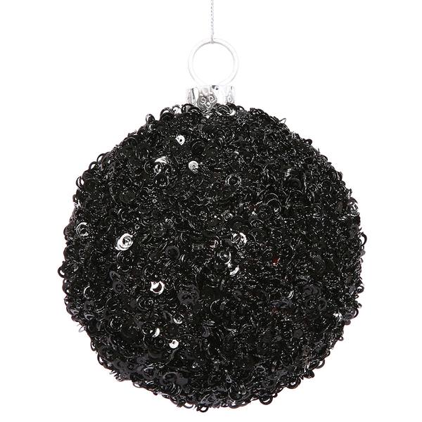 4" Black Sequin Ball Ornament