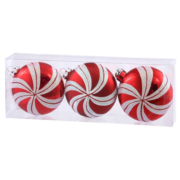 3.75" Candy Cane Flat Ball Ornament (3 pack)