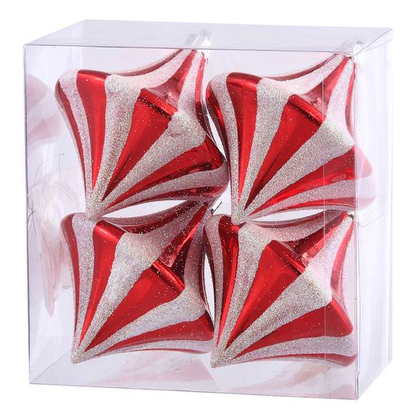 3.5" Red / White Candy Cane Diamond Drop Ornament (4 pack)