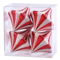 View 3.5" Red / White Candy Cane Diamond Drop Ornament (4 pack)