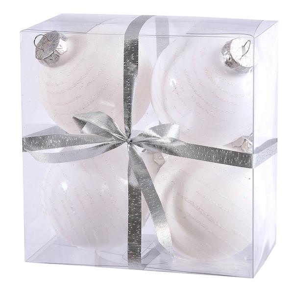 3" White Glitter Ball Ornament (4 pack)